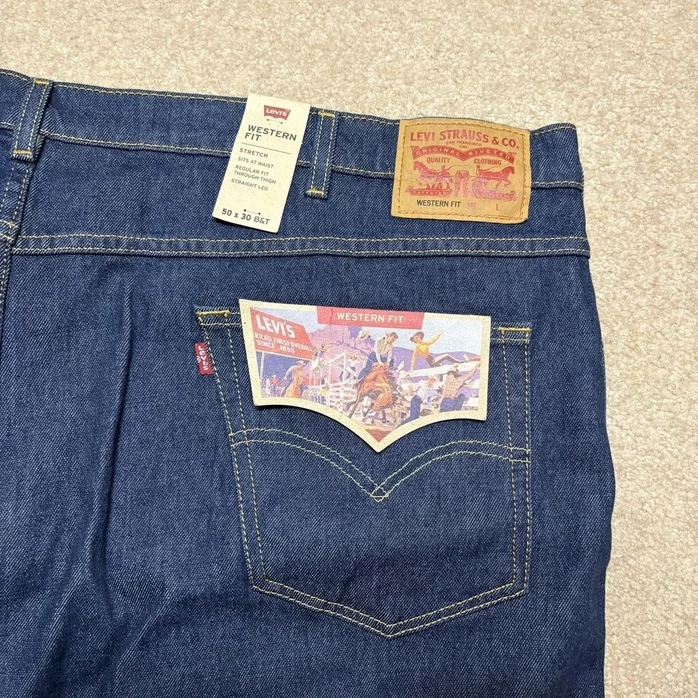 Levis Western Fit Jeans NWT Mens 50x30 Dark Blue Regular Straight Denim Big Tall